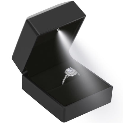 LED Ring Earring Box for Proposal Wedding Engagement， Luxury Jewelry Gift Box with LED Light Jewellry Display Box (Black)