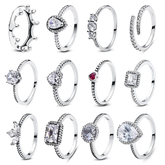 Original 925 Sterling Silver Ring Love Heart Pave CZ Crystal Stackable Rings For Women Wedding Engagement Birthday Gift Jewelry